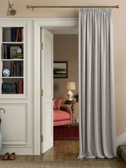 Online Joules Floral Foulard Set of 2 Blue & Cream Blackout Pencil Pleat Curtains Blue&Cream