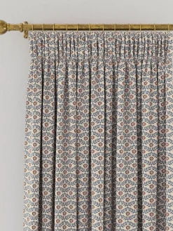 Online Joules Floral Foulard Set of 2 Blue & Cream Blackout Pencil Pleat Curtains Blue&Cream