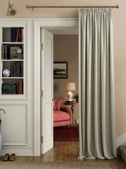 Hot Joules Floral Foulard Set of 2 Green & Cream Blackout Pencil Pleat Curtains Green&Cream