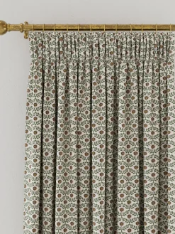 Hot Joules Floral Foulard Set of 2 Green & Cream Blackout Pencil Pleat Curtains Green&Cream