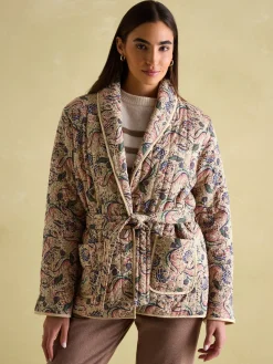 Outlet Joules Floral Paisley Cotton Quilted Jacket With Belt FloralPaisley