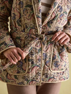 Outlet Joules Floral Paisley Cotton Quilted Jacket With Belt FloralPaisley