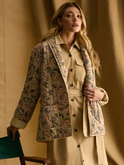 Outlet Joules Floral Paisley Cotton Quilted Jacket With Belt FloralPaisley