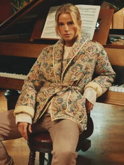 Outlet Joules Floral Paisley Cotton Quilted Jacket With Belt FloralPaisley