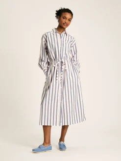 Online Joules Francesca Blue Printed Tie Waist Shirt Dress BluePrinted