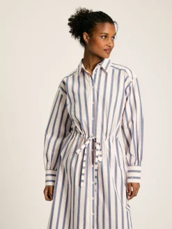 Online Joules Francesca Blue Printed Tie Waist Shirt Dress BluePrinted