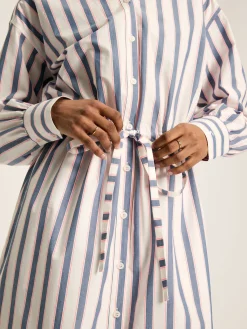 Online Joules Francesca Blue Printed Tie Waist Shirt Dress BluePrinted