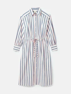 Online Joules Francesca Blue Printed Tie Waist Shirt Dress BluePrinted