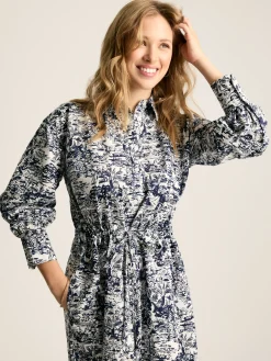 Clearance Joules Francesca Tie Waist Shirt Dress Blue/White