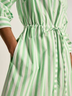 New Joules Francesca Green & White Tie Waist Shirt Dress Green&White
