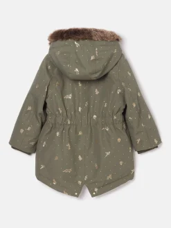 Clearance Joules Girls' Alix Khaki Green Printed Waterproof Parka Coat KhakiGreen