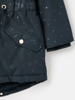 Best Joules Girls' Alix Navy Blue Printed Waterproof Parka Coat NavyBlue