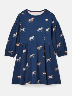 Sale Joules Girls' Aubrey Navy Horse Print Jersey Dress NavyHorsePrint