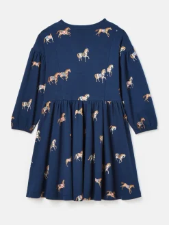 Sale Joules Girls' Aubrey Navy Horse Print Jersey Dress NavyHorsePrint