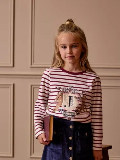 Best Joules Girls' Ava Berry Red Stripe Artwork T-Shirt BerryRedStripe