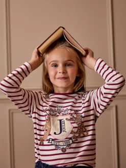 Best Joules Girls' Ava Berry Red Stripe Artwork T-Shirt BerryRedStripe