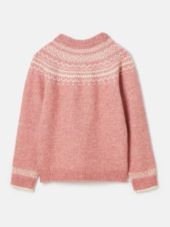 Sale Joules Girls' Charlotte Pink & Cream Fair Isle Jumper Pink&Cream