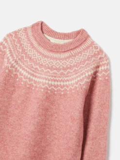 Sale Joules Girls' Charlotte Pink & Cream Fair Isle Jumper Pink&Cream