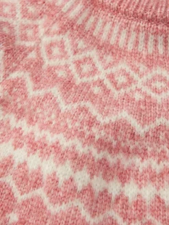 Sale Joules Girls' Charlotte Pink & Cream Fair Isle Jumper Pink&Cream