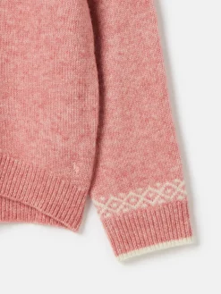 Sale Joules Girls' Charlotte Pink & Cream Fair Isle Jumper Pink&Cream