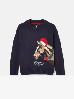 Joules Girls' Cracking Navy Blue Intarsia Artwork Jumper NavyBlue