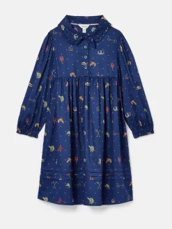 Outlet Joules Girls' Ella Navy Print Bow Collar Dress NavyPrint
