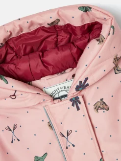 Outlet Joules Girls' Fairview Pink Horse Print Waterproof Coat with Quilted Lining PinkHorsePrint