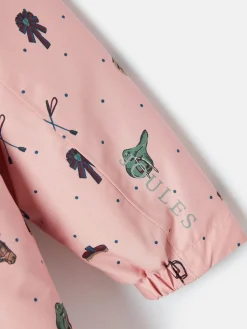 Outlet Joules Girls' Fairview Pink Horse Print Waterproof Coat with Quilted Lining PinkHorsePrint