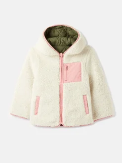 New Joules Girls' Kali Fleece Lined Reversible Quilted Jacket Cream