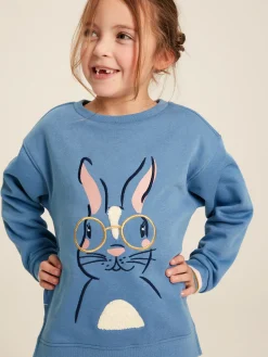Sale Joules Girls' Mackenzie Blue Rabbit Embroidered Artwork Crew Neck Sweatshirt BlueRabbit