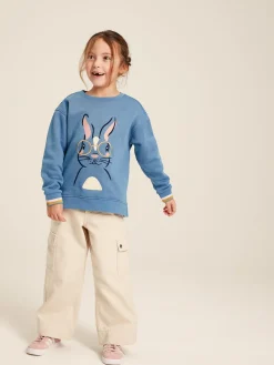 Sale Joules Girls' Mackenzie Blue Rabbit Embroidered Artwork Crew Neck Sweatshirt BlueRabbit