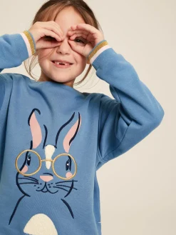 Sale Joules Girls' Mackenzie Blue Rabbit Embroidered Artwork Crew Neck Sweatshirt BlueRabbit