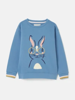 Sale Joules Girls' Mackenzie Blue Rabbit Embroidered Artwork Crew Neck Sweatshirt BlueRabbit