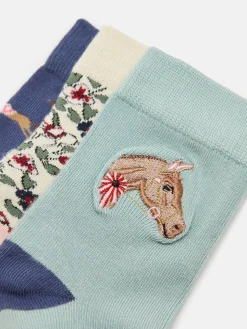 Discount Joules Girls' Neat Feet 3 Pack Socks Blue