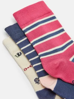Best Joules Girls' Neat Feet 3 Pack Socks Navy/Pink