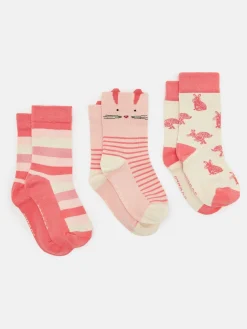Outlet Joules Girls' Neat Feet 3 Pack Socks Pink
