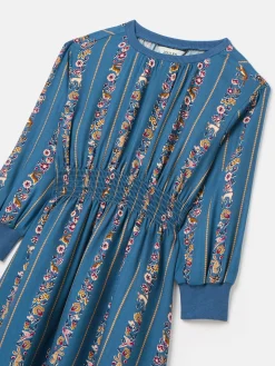 Hot Joules Girls' Odelia Blue Animals Print Printed Dress BlueAnimalsPrint