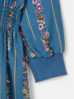 Hot Joules Girls' Odelia Blue Animals Print Printed Dress BlueAnimalsPrint