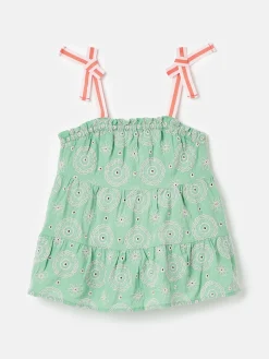 Clearance Joules Girls' Playtime Tiered Woven Top Green