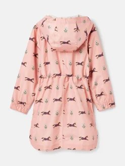 Hot Joules Girls' Rainford Pink Horse Waterproof Packable Raincoat With Hood PinkHorse