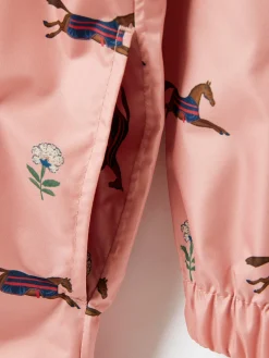 Hot Joules Girls' Rainford Pink Horse Waterproof Packable Raincoat With Hood PinkHorse