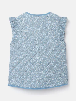 Online Joules Girls' Raye Blue Floral Reversible Print Quilted Gilet BlueFloral