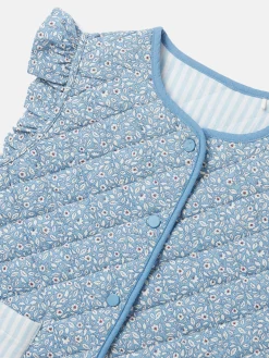 Online Joules Girls' Raye Blue Floral Reversible Print Quilted Gilet BlueFloral