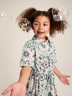 Sale Joules Girls' Summer Pink / Green Textured Shirt Dress