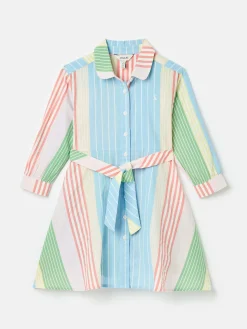 Hot Joules Girls' Summertime Multi Stripe Woven Shirt Dress MultiStripe