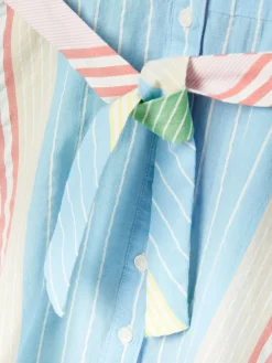 Hot Joules Girls' Summertime Multi Stripe Woven Shirt Dress MultiStripe