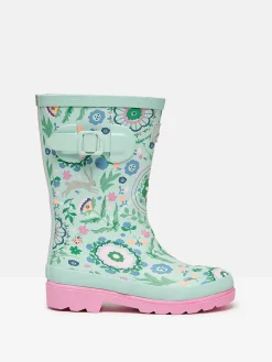 Hot Joules Girls' Teal Blue Printed Wellies TealBlue