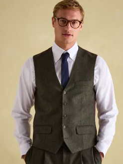 Hot Joules Slim Fit Texture Suit Waistcoat Green