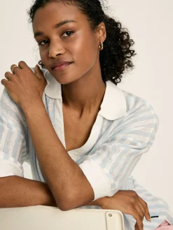 Discount Joules Hadley Blue Stripe Linen Polo Shirt BlueStripe