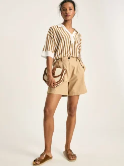 Hot Joules Hadley Tan White Linen Polo Shirt TanWhite